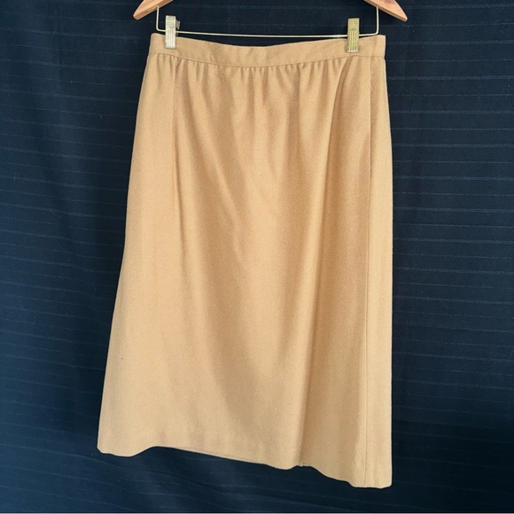 Bretton Place womens Vintage tan wool skirt lined midi length USA made Size 14 - Picture 3 of 11